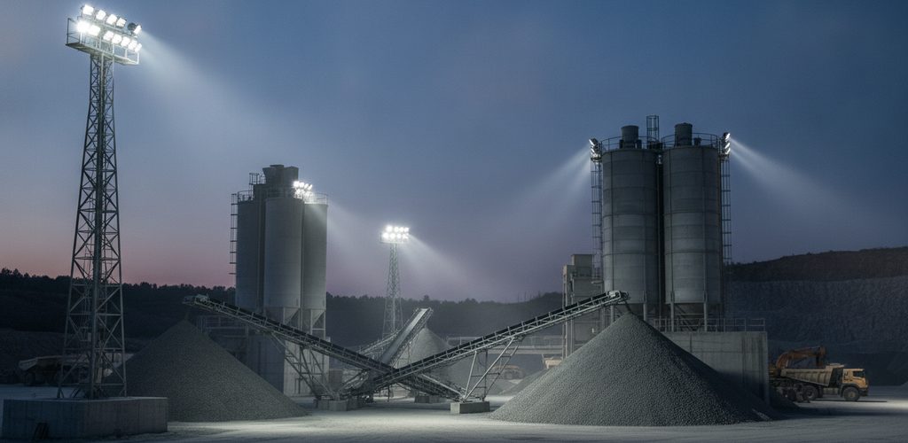Betonwerk und Steinbruch beleuchten: Flutlicht, Masten und Schutzart