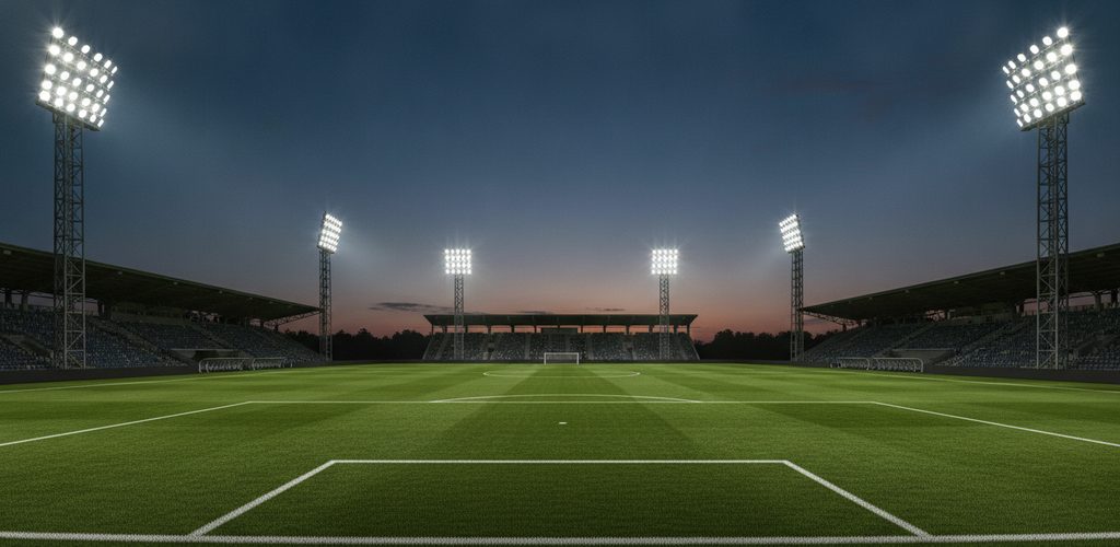 Fußball-Trainingsplatz 105 × 68 m: 311 Lux an 8 Masten