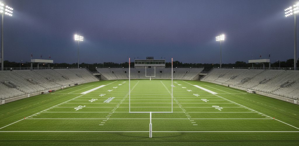 Fußballstadion mit 200 Lux: 16 LED-Flutlichtstrahler à 995,5 W