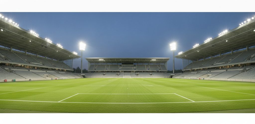 Fußballstadion mit 300 Lux: 24 LED-Flutlichtstrahler à 995,5 W