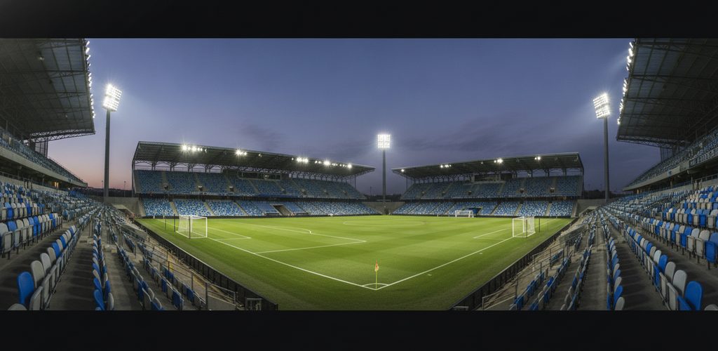 Fußballstadion mit 500 Lux: 16 LED-Flutlichtstrahler à 1.205 W