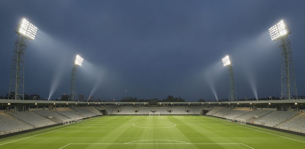 Fußballstadion mit 75 Lux: 16 LED-Flutlichtstrahler à 491,5 W