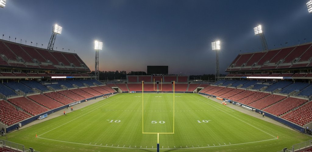 Fußballstadion mit 800 Lux: 44 LED-Flutlichtstrahler à 1.001 W
