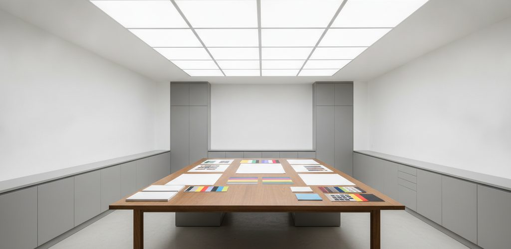 Grafikstudio mit 773 Lux: 12 LED-Panels auf 25 m²