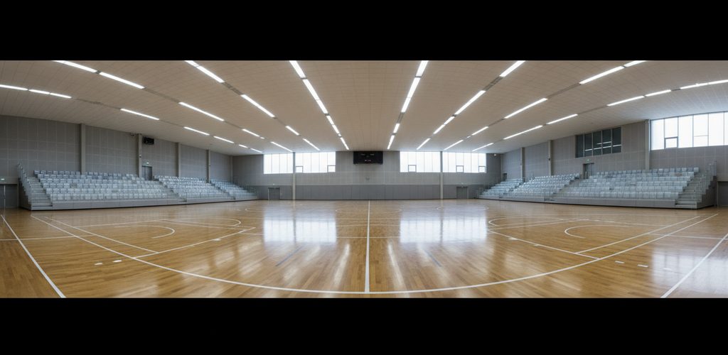 Indoor-Spielfeld 20 × 10 m: 531 Lux mit 42 Linearleuchten in 6 m Höhe