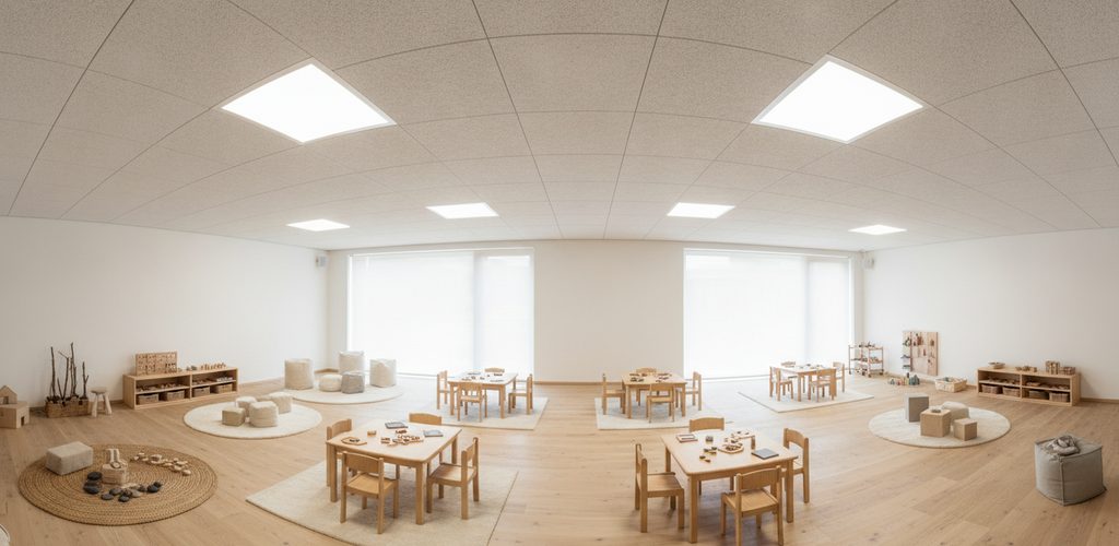 Kita mit 15 Räumen: Lichtberechnung in 45 cm Höhe, 330 Lux
