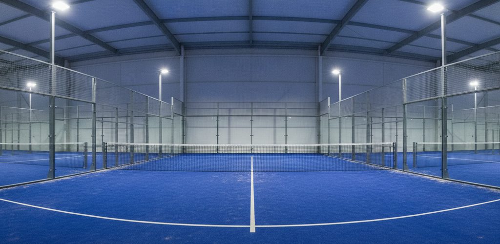 Padel-Court mit 300 Lux: 20 Linearleuchten an zwei Seiten