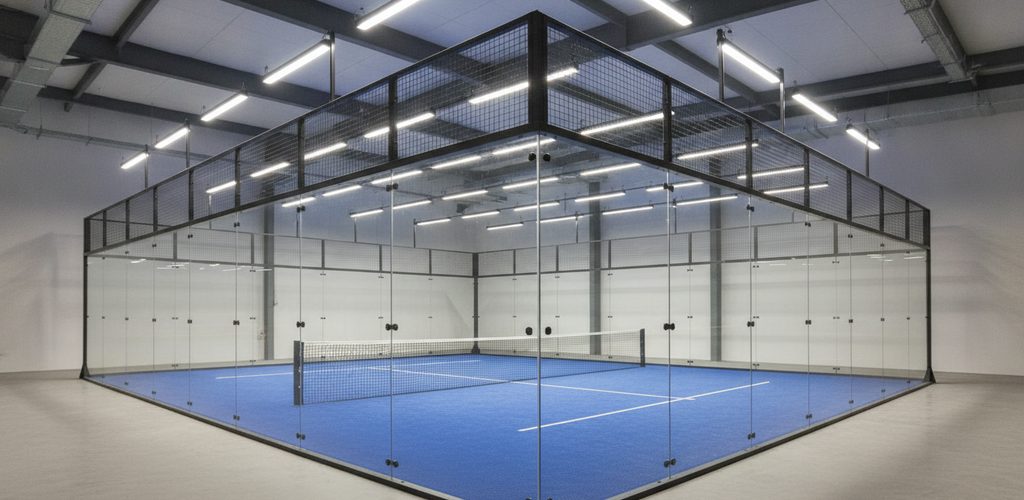 Padel-Court mit 300 Lux: 30 Linearleuchten an allen vier Seiten