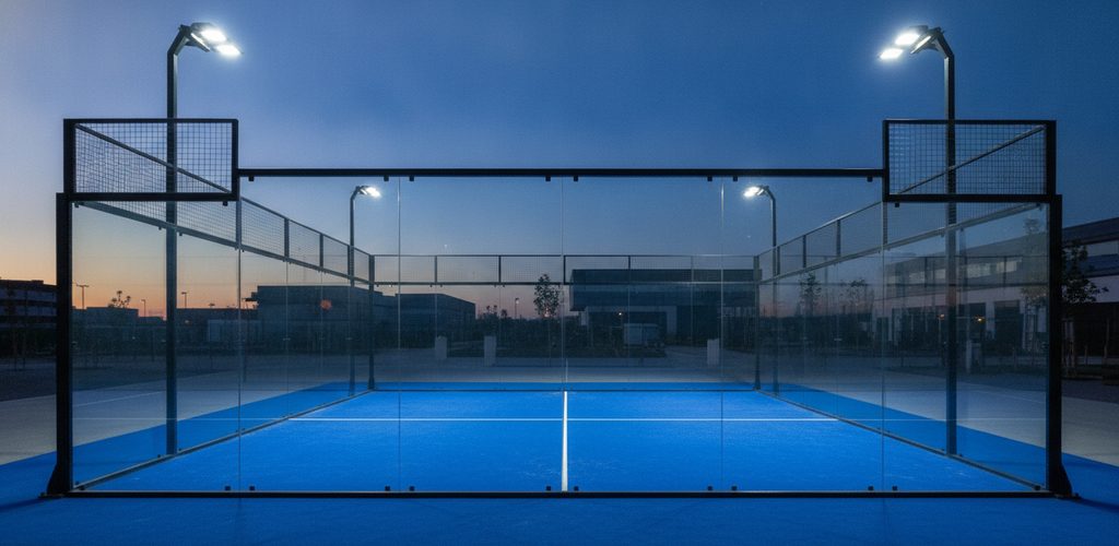 Padel-Court mit 500 Lux: 30 Linearleuchten an allen vier Seiten