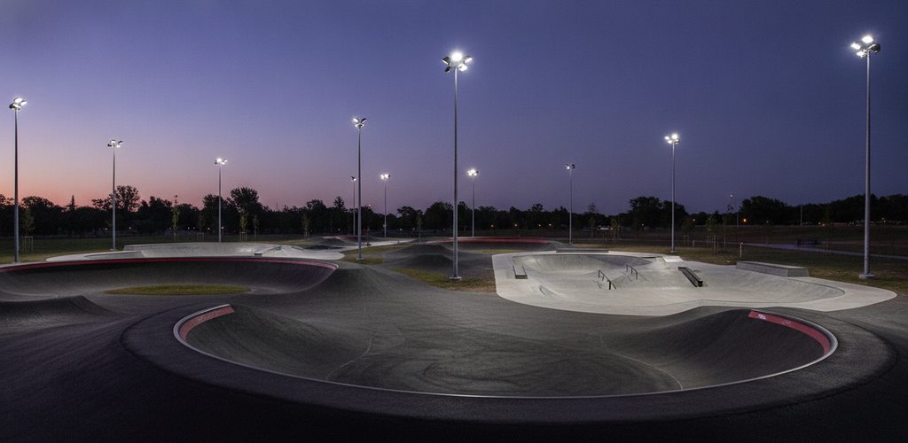 Pumptrack, Skatepark und Workout-Anlage beleuchten: Lux und Leuchten