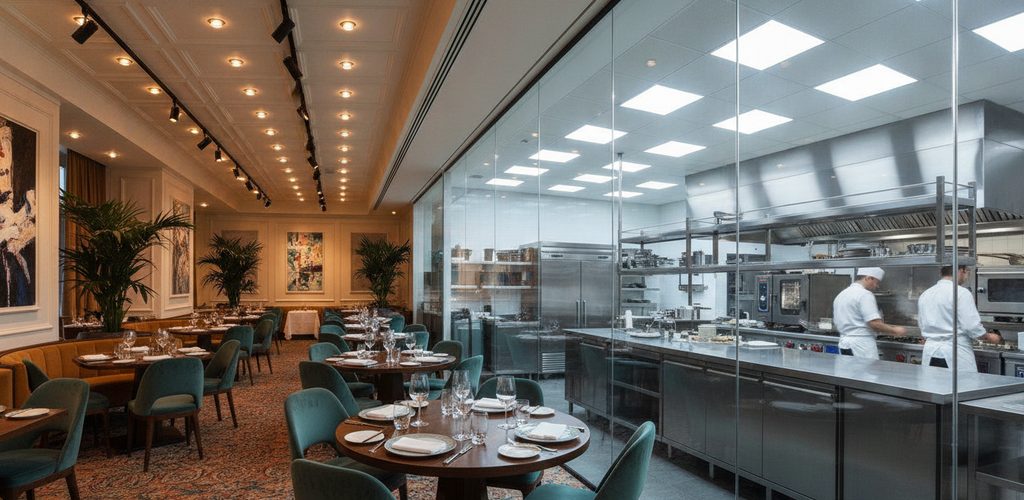 Restaurant mit 24 Räumen: Gastraum 363 Lux, Küche 568 Lux