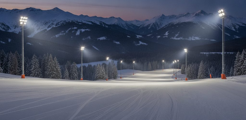 Skipiste beleuchten: Lux-Werte, Masthöhe und LED-Flutlicht
