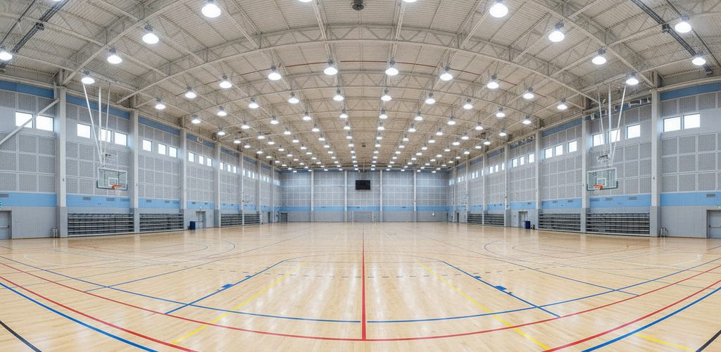 Sporthalle 28 × 15 m mit 500 Lux: 36 LED-Hallenstrahler à 120 W