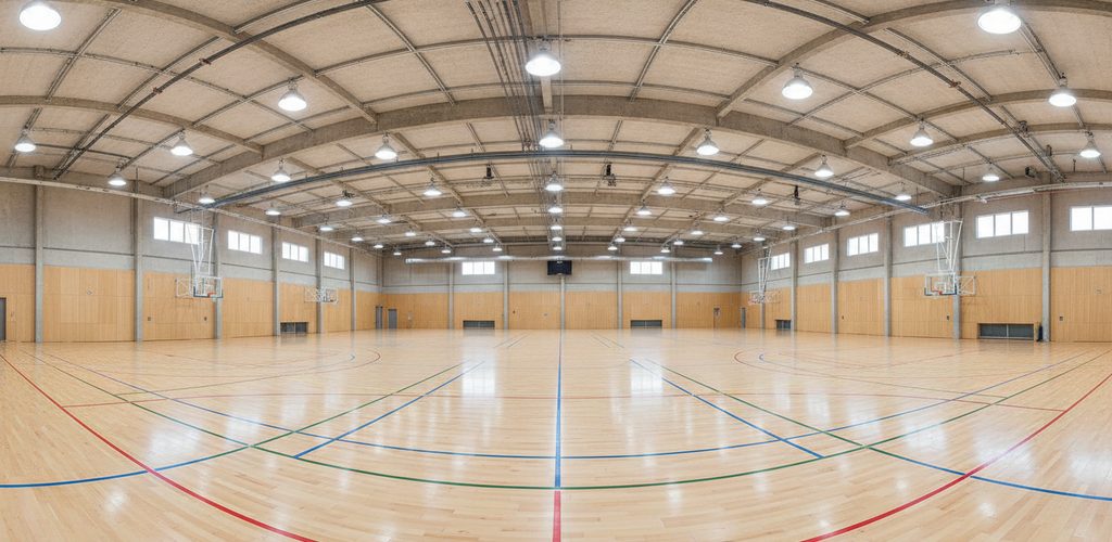 Sporthalle 28 × 15 m mit 750 Lux: 55 LED-Hallenstrahler à 120 W