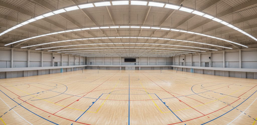 Sporthalle beleuchten: Lux nach Spielniveau, Leuchten und Steuerung