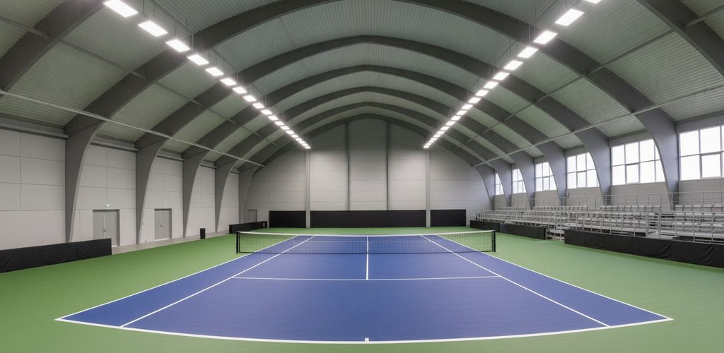 Tennishalle mit 500 Lux: LED-Hallenstrahler erreichen 513 Lux