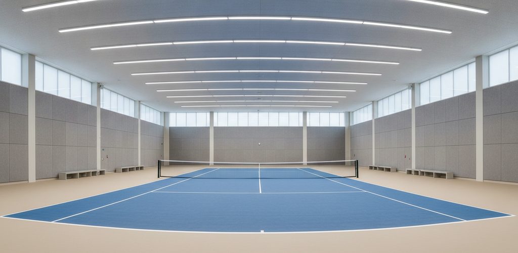 Tennisplatz mit 300 Lux: 40 LED-Linearleuchten à 47,3 W
