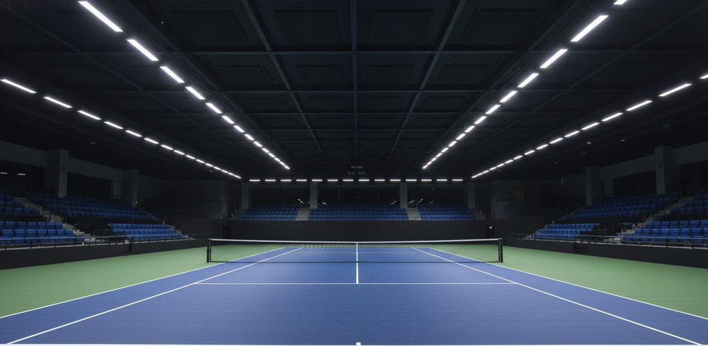 Tennisplatz mit 500 Lux: 40 LED-Linearleuchten à 55 W