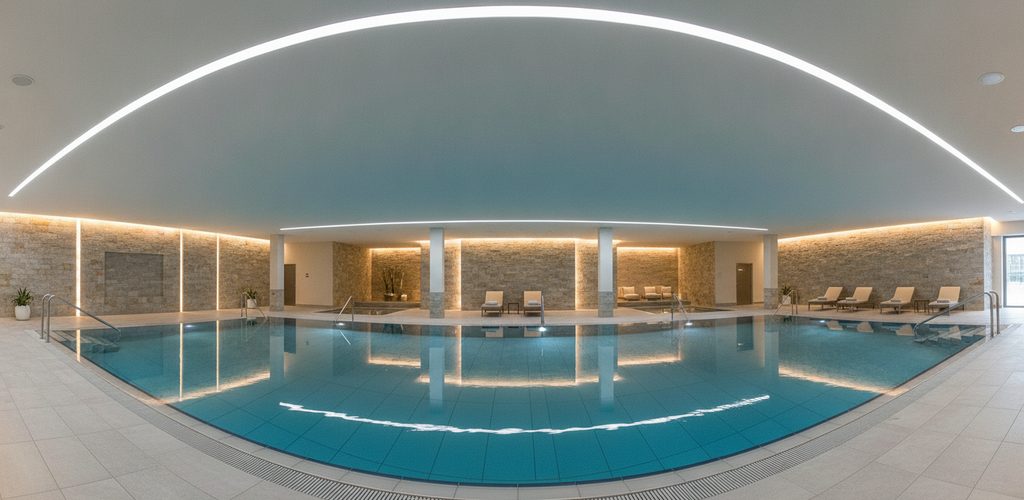 Wellness-Etage mit Schwimmbad: 260 statt 300 Lux vertikal am Becken