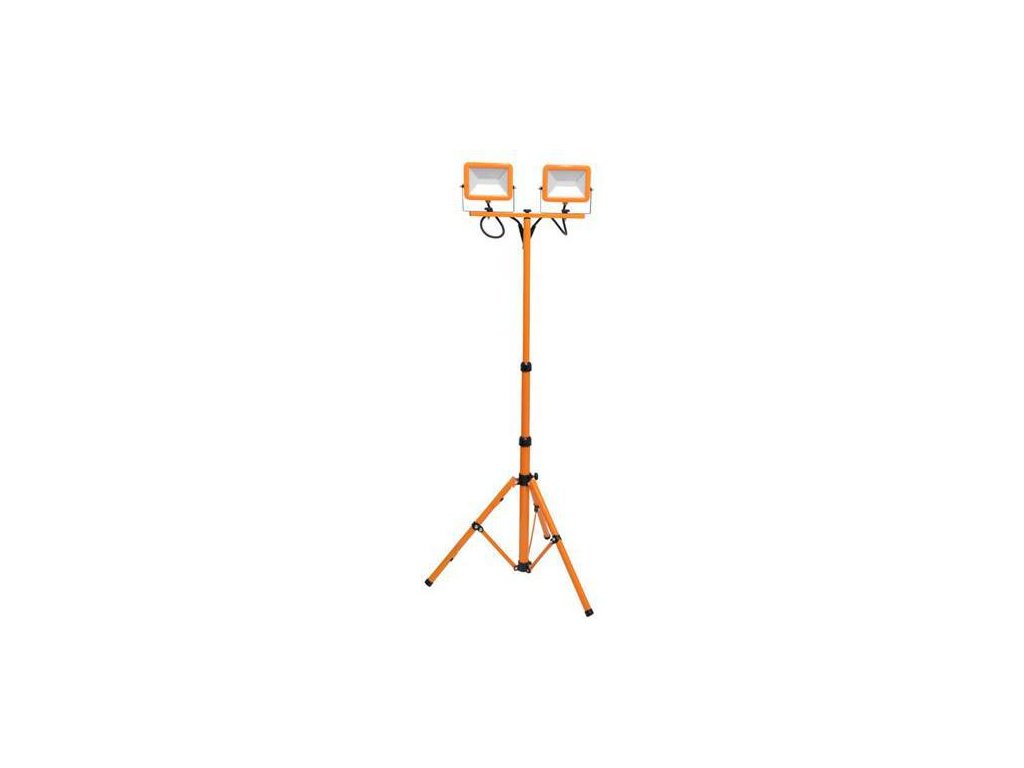 Oranger LED-Reflektor mit Teleskopstativ 2x30W tagweiß
