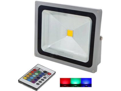 Silberner RGB LED Strahler 50W mit IR-Fernbedienung